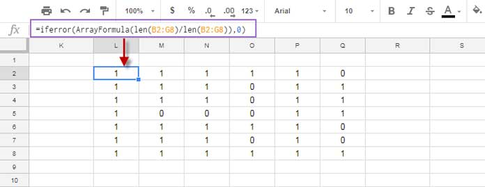 create matrix for counta in Google Sheets