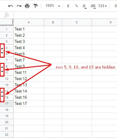 Find/check whether a row is hidden without the formula in Google Sheets