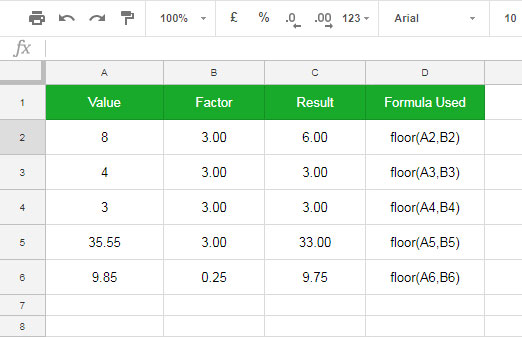 Google Sheets Floor Formulas