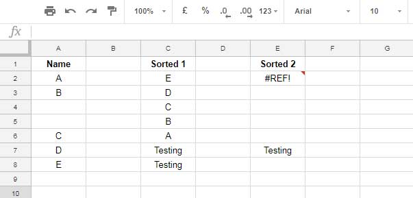 Loại bỏ các hàng trống khi sắp xếp trong Google Sheets