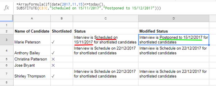 Practical Example to the Use of Google Sheets SUBSTITUTE function.